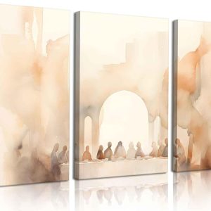 Watercolor vintage Jesus wall decoration, Bible story painting, minimalist religious God painting, dining room home decoration
