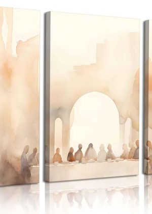 Watercolor vintage Jesus wall decoration, Bible story painting, minimalist religious God painting, dining room home decoration