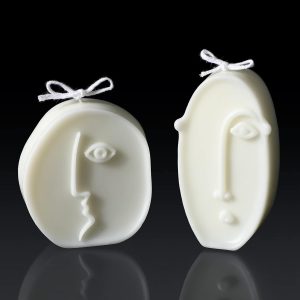 2-pack of decorative candles, cool candles, beautiful quirky face geometric white decorative sculpture scented soy wax
