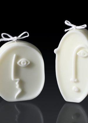 2-pack of decorative candles, cool candles, beautiful quirky face geometric white decorative sculpture scented soy wax