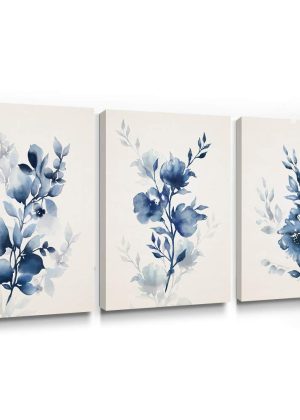 Floral wall art, modern blue floral watercolor painting, framed, home decoration plant art, ready to hang.