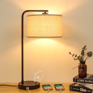Dimmable Side Table Lamp with Dual USB Interface
