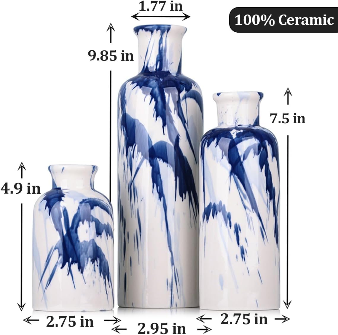 Blue Ceramic Vase Set - Suitable for Table Decoration, Farmhouse Style Home Decor - Image 2