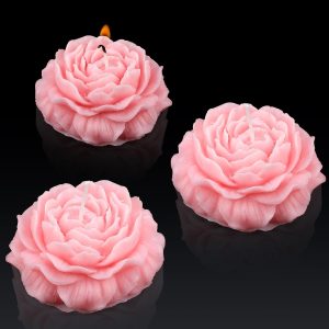3-pack of stylish flower-shaped candles, beautiful floral-shaped candles, handmade soy wax