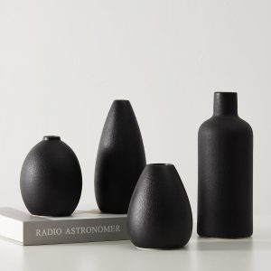 Black Ceramic Vase Set - 4 Small and Unique Vases