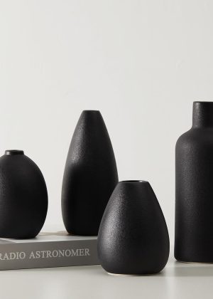 Black Ceramic Vase Set - 4 Small and Unique Vases