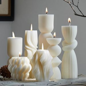 7 Ribbed Column Candle Set | Handmade Soy Wax | Modern Aesthetic Decor