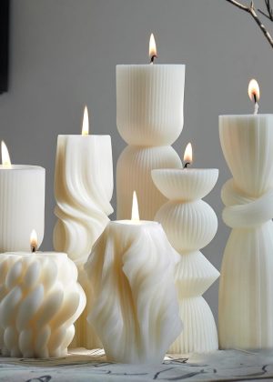 7 Ribbed Column Candle Set | Handmade Soy Wax | Modern Aesthetic Decor