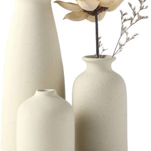 Beige Ceramic Vase Set - 3 Small Vases, Decorative Use, Modern Bohemian Farmhouse Style Home Decor, Suitable for Reeds and Dried Flowers