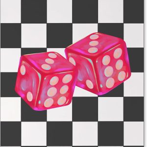 Retro pink lucky dice poster, trendy girly canvas painting, bar cart wall decoration
