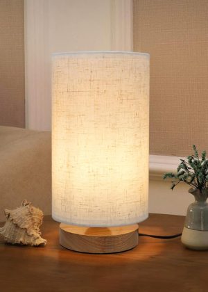 Small Minimalist Bedside Table Lamp with Round Linen Shade