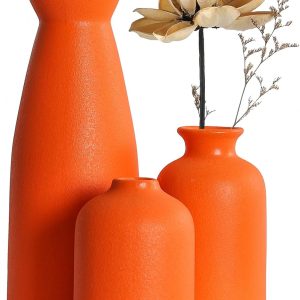 Orange Ceramic Vase Set (3 pieces), Small Vases, Decorative, Suitable for Pampas Grass, Creative Ornaments