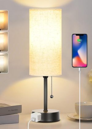 15-inch Tri-Color Bedside Table Lamp with Zipper Switch