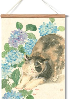 Cat scroll poster, wall decoration, cute, traditional ink style cat decorative painting