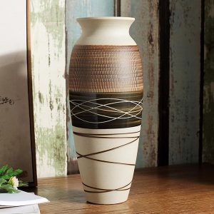 Country Farmhouse Style Ceramic Vase, 12.6-inch Large Vintage Vase, Suitable for Home Decor, Tall Bohemian Textured Vase