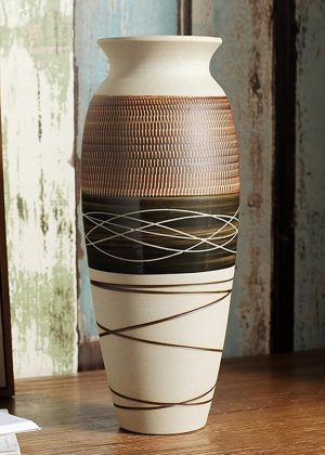 Country Farmhouse Style Ceramic Vase, 12.6-inch Large Vintage Vase, Suitable for Home Decor, Tall Bohemian Textured Vase