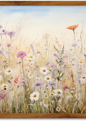 Wildflower canvas wall art, colorful floral painting, wildflower plant wall art, living room watercolor floral poster, frameless