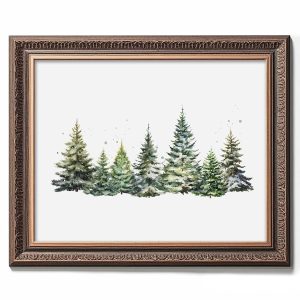Christmas tree print, winter landscape, watercolor Christmas tree print.