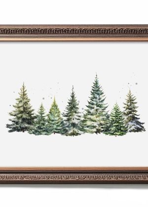 Christmas tree print, winter landscape, watercolor Christmas tree print.