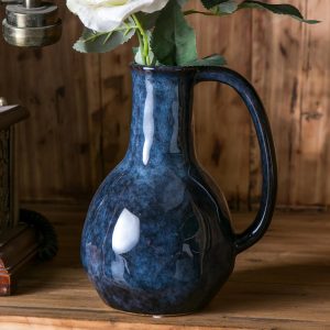 Ceramic Vase with Large Handle, Modern Farmhouse Style Vase, Rustic Ceramic Vase