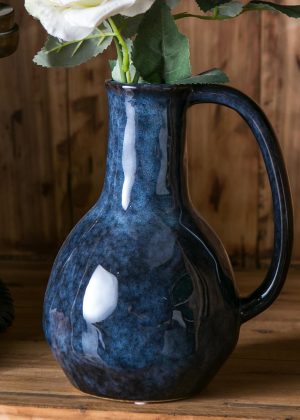 Ceramic Vase with Large Handle, Modern Farmhouse Style Vase, Rustic Ceramic Vase