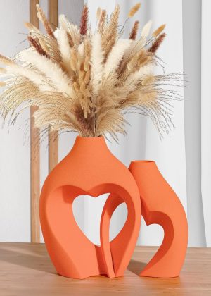 Heart-Shaped Ceramic Vase Set (2 pieces), Nordic Heart-Shaped Vase, Simple Decorative Vase