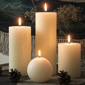 Vintage Ivory Textured Column Candle Set