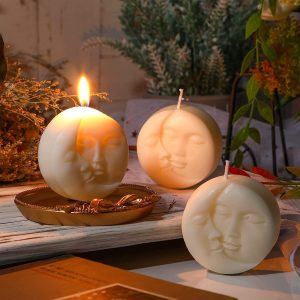 Sun and Moon Shaped Candle - Beautiful decorative candles, soy wax scented art, white witch face design