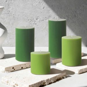 Four Ribbed Column Soy Wax Scented Candle Set | 3×3/4/5/6 Inch | Roman Column Style
