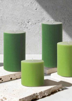 Four Ribbed Column Soy Wax Scented Candle Set | 3×3/4/5/6 Inch | Roman Column Style