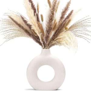 White Donut Vase, Hollow Ceramic Vase, Handmade, Minimalist Bohemian Style