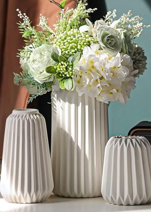 Ceramic Vase Set of Three - White Vase, Suitable for Modern Home Decor, Beautiful Room Decor Vase, Bohemian Style