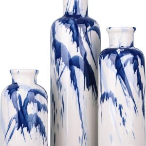 Blue Ceramic Vase Set - Suitable for Table Decoration, Farmhouse Style Home Decor
