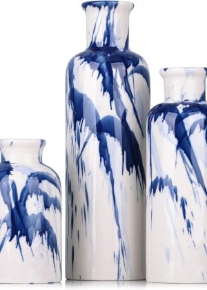 Blue Ceramic Vase Set - Suitable for Table Decoration, Farmhouse Style Home Decor
