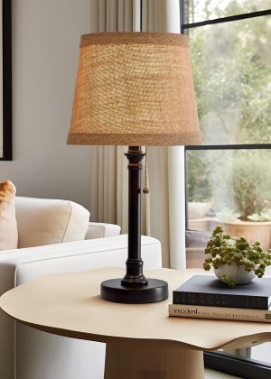 19.5-inch Small Black Table Lamp with Fabric Shade