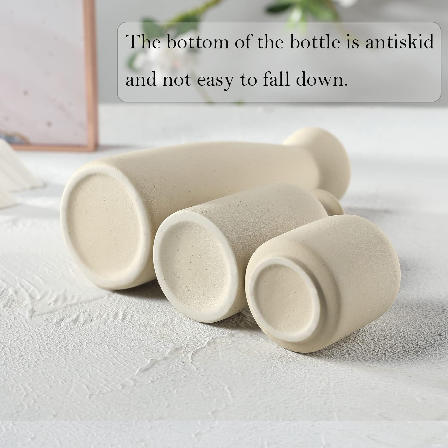 Beige Ceramic Vase Set - 3 Small Vases, Decorative Use, Modern Bohemian Farmhouse Style Home Decor, Suitable for Reeds and Dried Flowers - Image 2