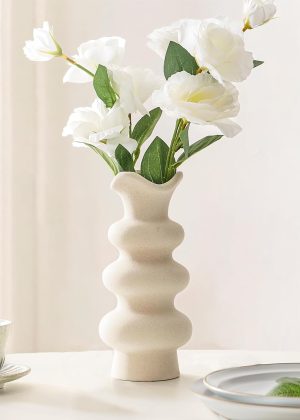 Modern Decorative White Ceramic Vase, Simple Autumn Vase, Suitable for Reeds
