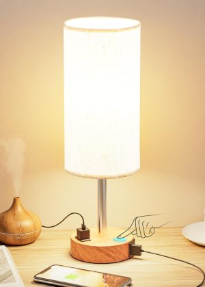 Dimmable Touch Bedside Lamp, USB-C and AC Power Socket