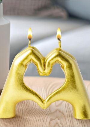 Heart-Shaped Hand Scented Candle - Novelty Candle with Golden Heart-Shaped Hand and Heart Sculpture Design