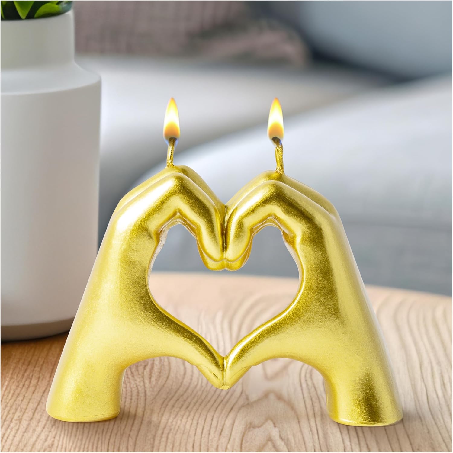 Heart-Shaped Hand Scented Candle - Novelty Candle with Golden Heart-Shaped Hand and Heart Sculpture Design