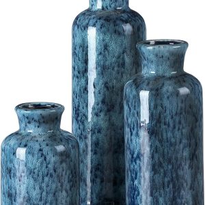 Blue Ceramic Vase Set, Rustic Style Vase, Home Decor, Living Room Tabletop Decoration