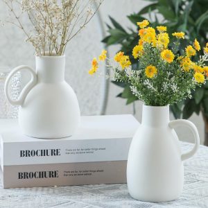 White Ceramic Vase Set - 2 Small Vases with Handles, Modern Home Decor Ceramic Vase