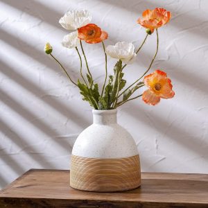Large Country Farmhouse Style Ceramic Vase, Vintage Reed White Modern Decorative Ceramic Vase