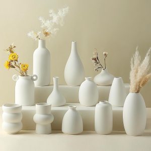 12-piece white ceramic vase set, suitable for arranging pampas grass; small vase set
