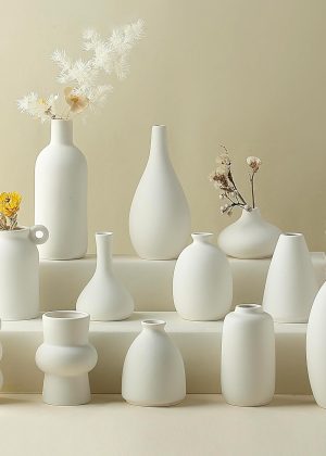 12-piece white ceramic vase set, suitable for arranging pampas grass; small vase set