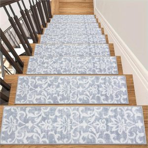 Non-slip base carpet stair treads, 15-pack, 8" x 30" for indoor wooden stairs, soft, washable, oriental style stair rug