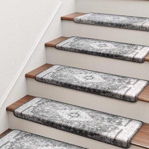 Rounded corner stair treads for indoor stairs and pets, soft-edged stair protective mats, washable, 29.5" x 9.5" x 1.5"