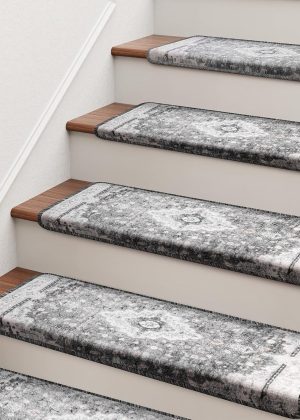 Rounded corner stair treads for indoor stairs and pets, soft-edged stair protective mats, washable, 29.5" x 9.5" x 1.5"