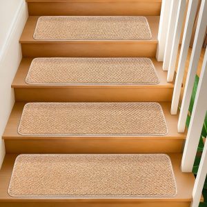 Indoor wooden step anti-slip mats, 9" x 30" , 15-pack, anti-slip self-adhesive stair carpet