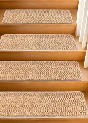 Indoor wooden step anti-slip mats, 9" x 30" , 15-pack, anti-slip self-adhesive stair carpet